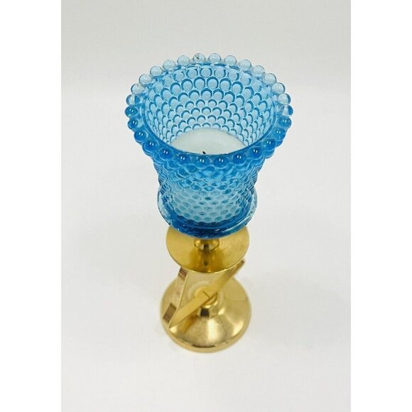 Vintage Sky Blue Hobnail Votive Candle Holder Bell Candlestick 7.5” Peg Glass - Picture 5 of 9